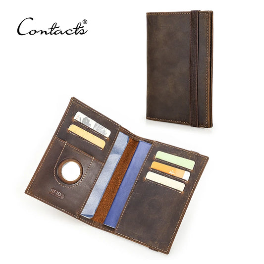 CONTACT'S Genuine Leather Travel Passport Wallets 11 Countries' Emblems Personalized Passport Cover Card Holder Embossing Wallet