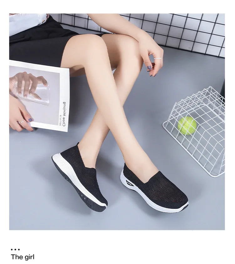 Women's Shoes Summer Comfort Plus Size Ladies Mesh Breathable Sneaker Socks Women Light Casual Sports Shoes Flat Women Loafers