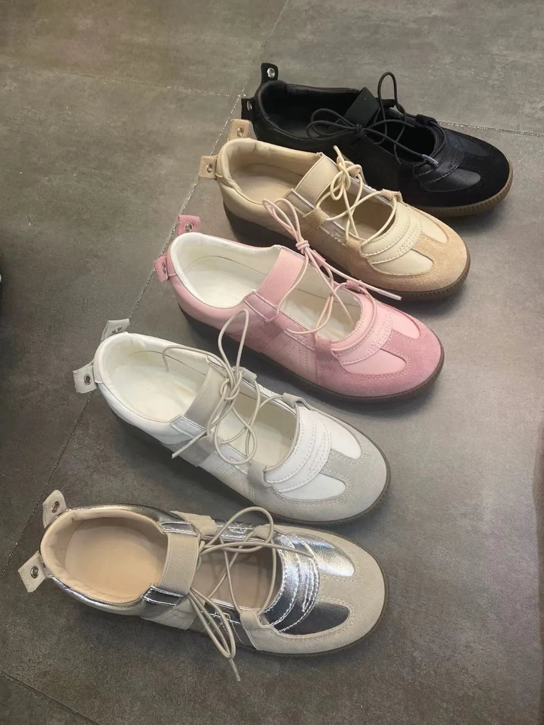 2024 Women Spring Summer New Soft Leather Korea Y2k Designer Casual Ballet Sports Athletic Training Flat Sneakers Female Shoes