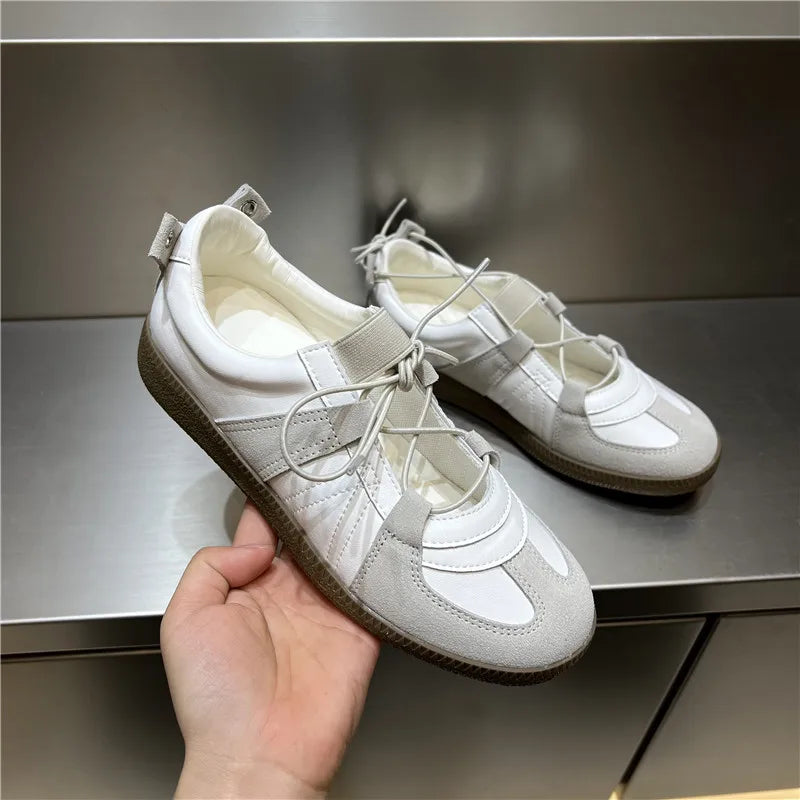 2024 Women Spring Summer New Soft Leather Korea Y2k Designer Casual Ballet Sports Athletic Training Flat Sneakers Female Shoes