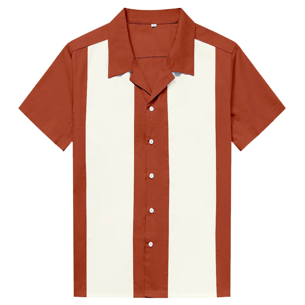 Vertical Striped Shirt Men Short Sleeve Work Men's Bowling Shirts for Men Cotton Summer Blouse Men Plus Size Male Clothing