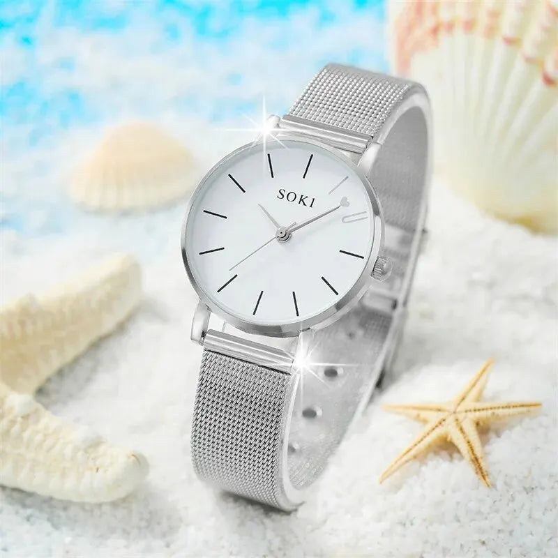 New 6pcs Set Watches Women Leather Band Ladies Watch Simple Casual Womens Analog WristWatch Gift Montre Femme