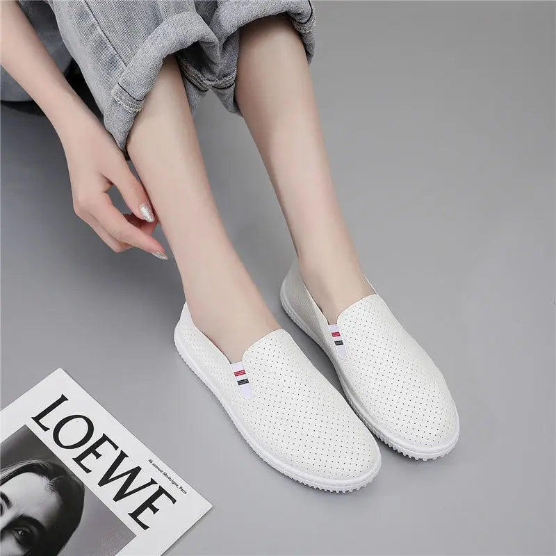 White Flats Cut-Out Woman Loafers Leather Slip on Shoes Low Heels Casual Shoes Espadrilles Ladies Shoes Women Sneakers