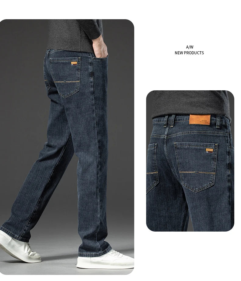 Large Size 40 42 44 46 Men's Loose Straight Jeans 2024 Spring New Business Casual Stretch Trousers Smoke Gray Denim Pants Male