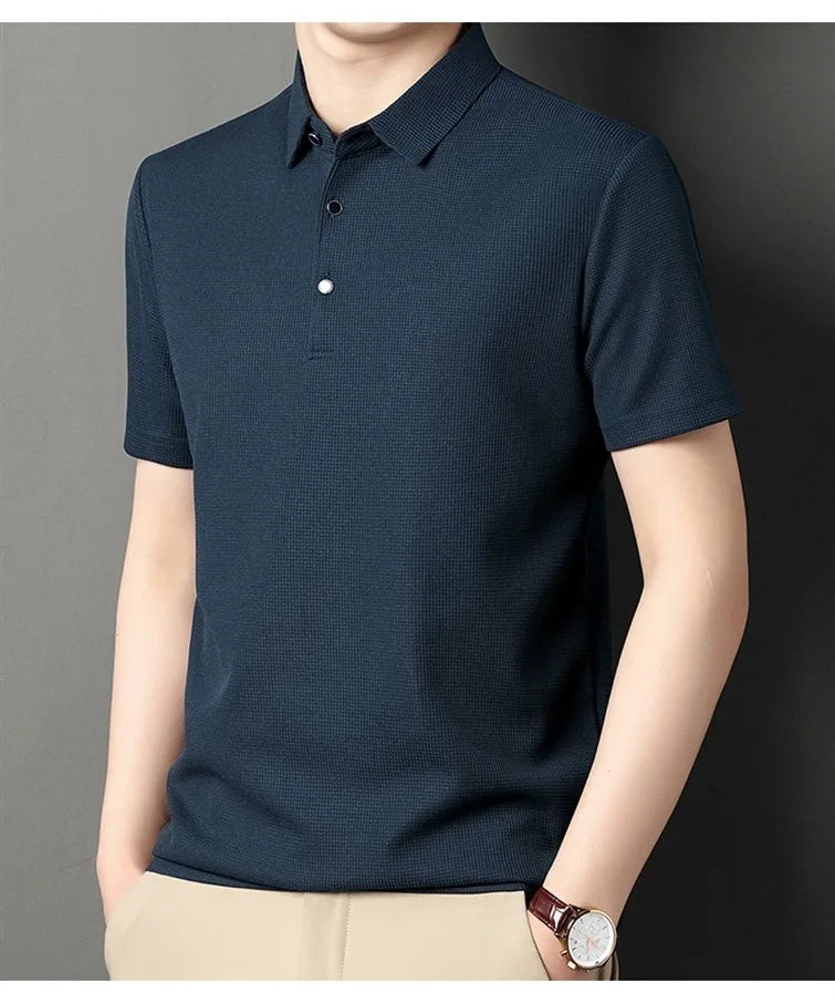 7 Colors Men's Short Sleeved Lapel Polo Shirt  Loose Fitting Men's Trendy Top Summer Solid Color T-shirt