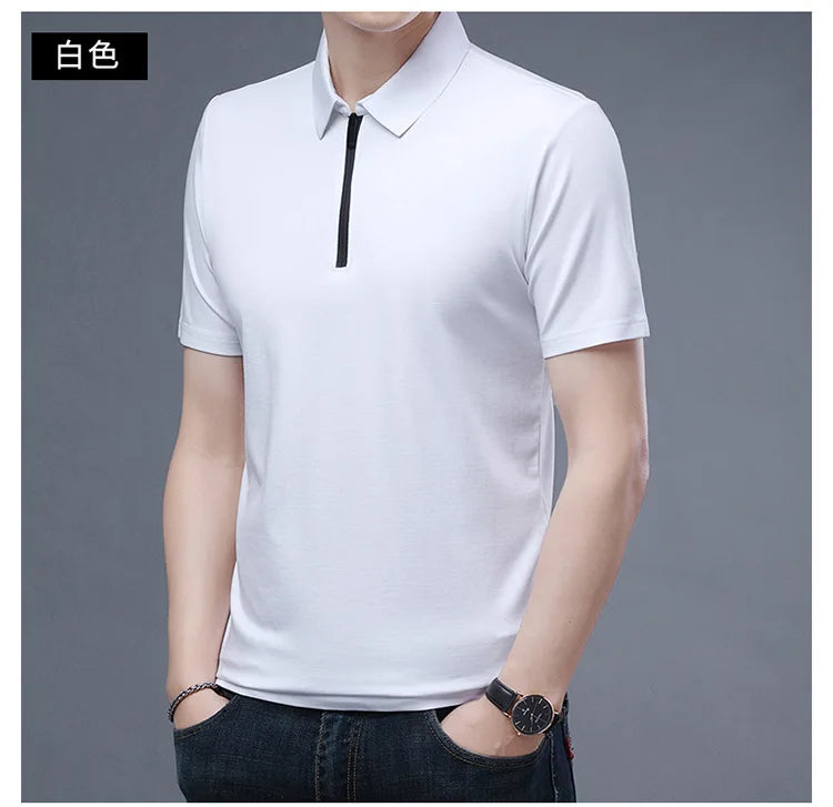 2023 Summer Men's Ice Silk Cool Polo Short Sleeve T-shirt Large Thin T-shirt Short Sleeve Polo Shirt Business Casual Shirt