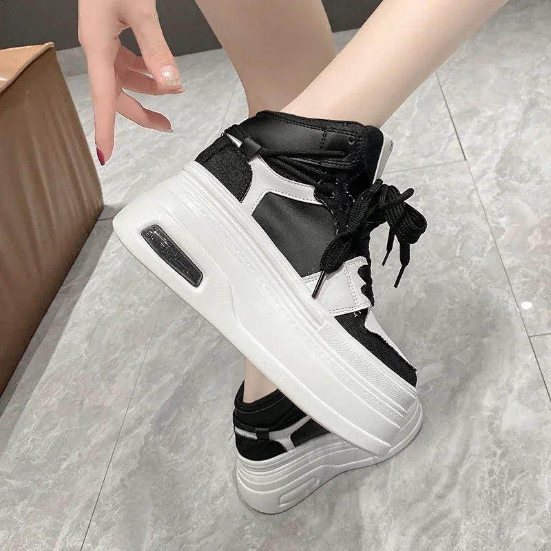 Chunky Sneakers for Women Comfort High Top 8cm Platform Height Increasing Sports Shoes Basketball Non-slip Trainers Walking Shoe