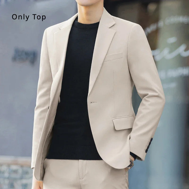 S-6XL Men's Business Casual Blazer Korean Trend Slim Fit Solid Color Suit Jacket Elegant Luxury Blazers Single Top Groom Wedding