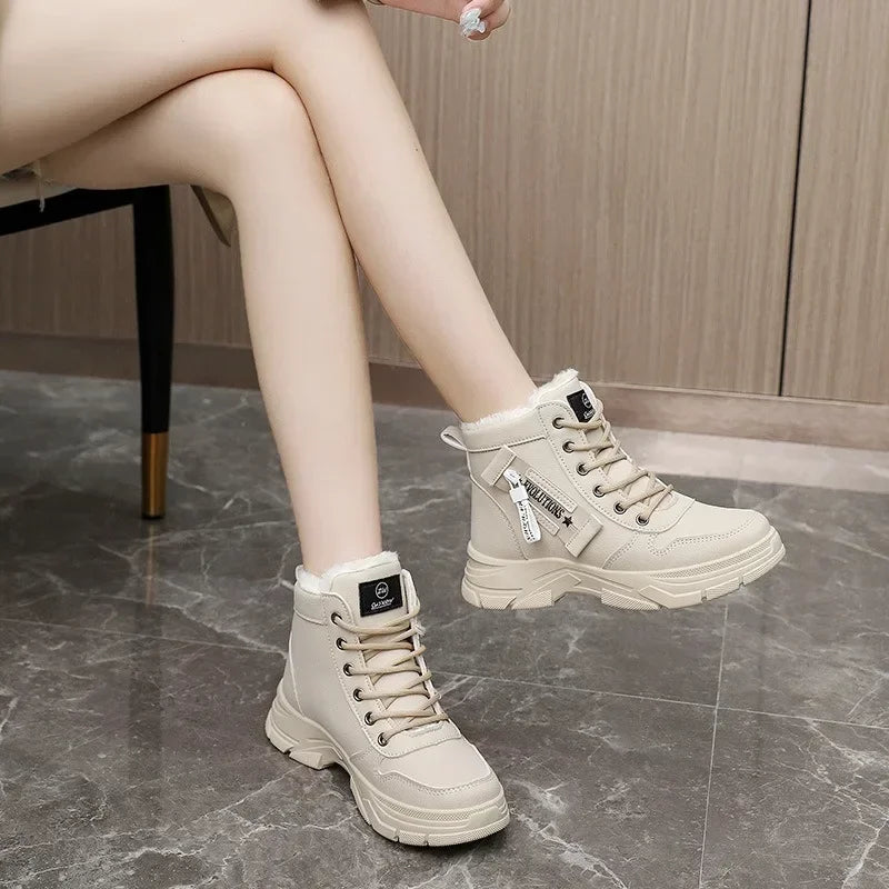 2023 New Winter Thick-soled Women Sneakers Warm Plus Velvet Cotton Shoes Large Size 42 Height-increasing Platform Women's Shoes