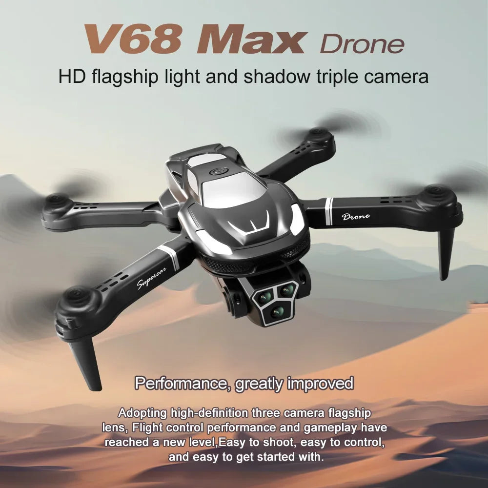 202407 V68 drone with multiple batteries and high-definition three camera 5G optical flow obstacle avoidance and stopping