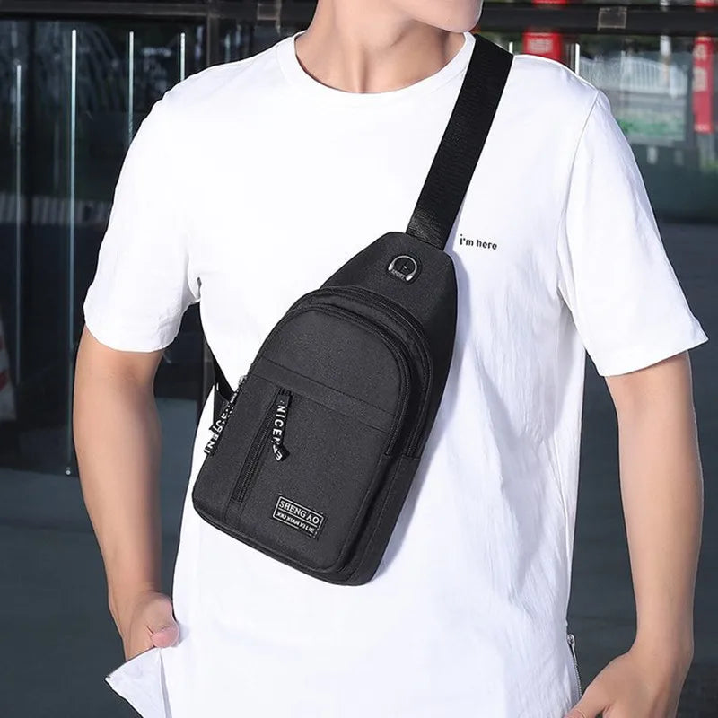 Business Men's Chest Bag Shoulder Messenger Bag Casual Canvas Travel Bag Waist Bag Multifunctional Waterproof Storage Bag