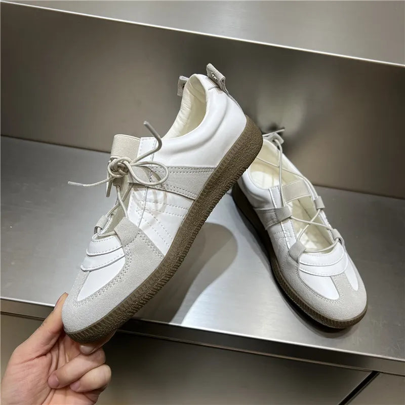 2024 Women Spring Summer New Soft Leather Korea Y2k Designer Casual Ballet Sports Athletic Training Flat Sneakers Female Shoes