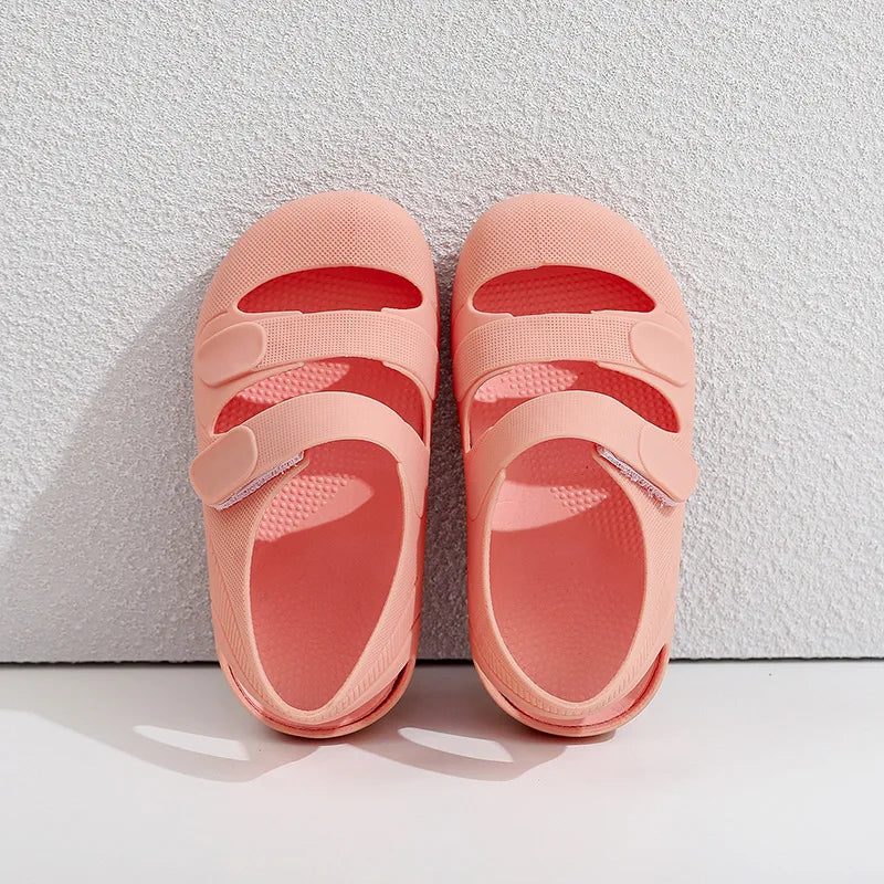 Children Sandals Hollow Out Closed Toe Beach Shoes Breathable Candy Color Roman Sandals for Boys Girls Soft Non-slip Kids Shoes