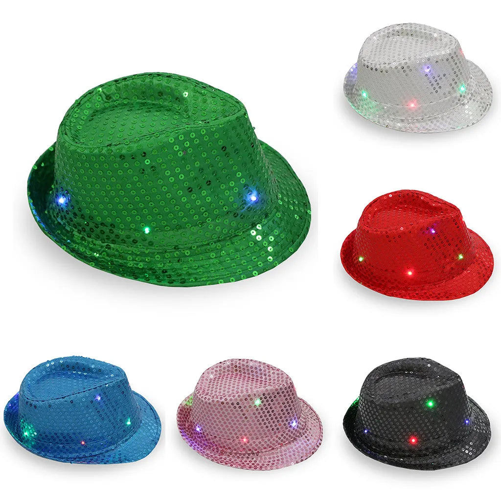 Flashing Light Up LED Colorful Sequin Women And Men Fancy Dress Dance Party And Performance Hat Fashionable And Beautiful Hat