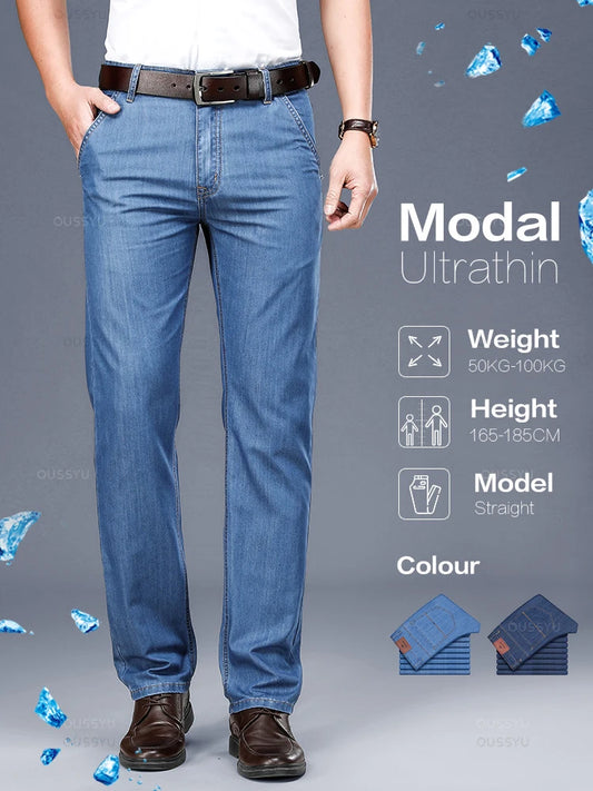 High Quality Brand Clothing Soft Modal Fabric Men's Jeans Classic Business Straight Denim Pants Work Trousers Male Plus Size 40