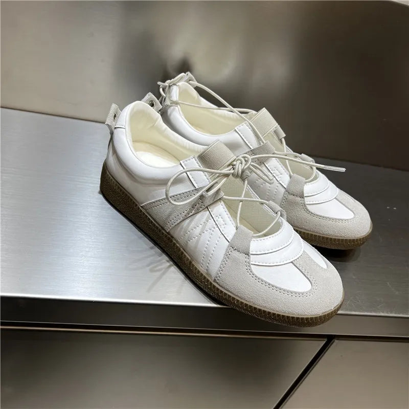 2024 Women Spring Summer New Soft Leather Korea Y2k Designer Casual Ballet Sports Athletic Training Flat Sneakers Female Shoes