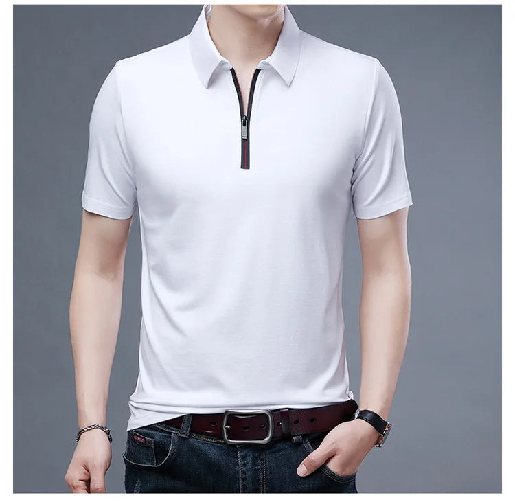 2023 Summer Men's Ice Silk Cool Polo Short Sleeve T-shirt Large Thin T-shirt Short Sleeve Polo Shirt Business Casual Shirt