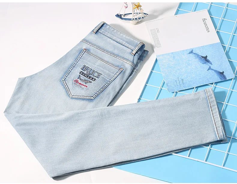 Bruce&Shark 2024 New Summer Men's Jeans Stretch Cotton Straight Leg Jeans for Men Casual Fashion Denim Jeans man pants  8517