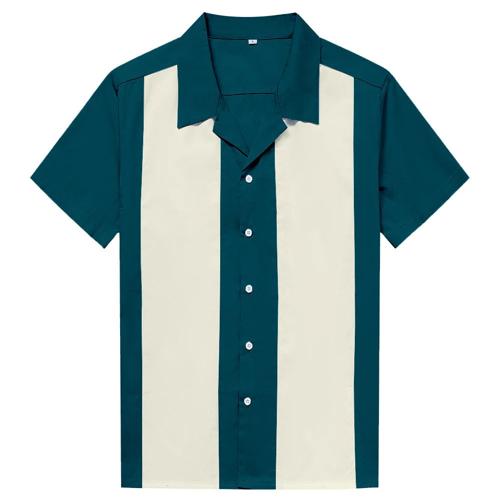 Vertical Striped Shirt Men Short Sleeve Work Men's Bowling Shirts for Men Cotton Summer Blouse Men Plus Size Male Clothing