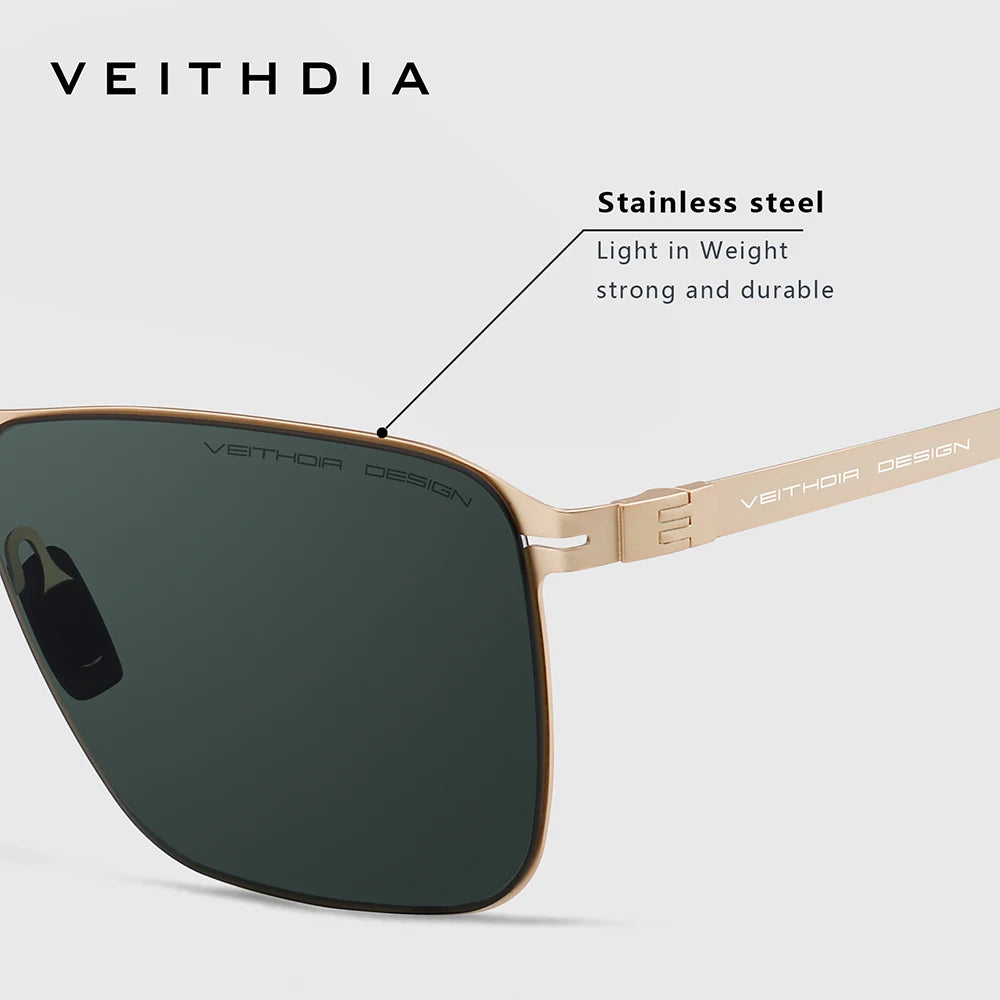 VEITHDIA Brand Men's Sunglasses Square Stainless Steel High-Definition Nylon Lenses Polarized Glasses With UV400 Protection 8210