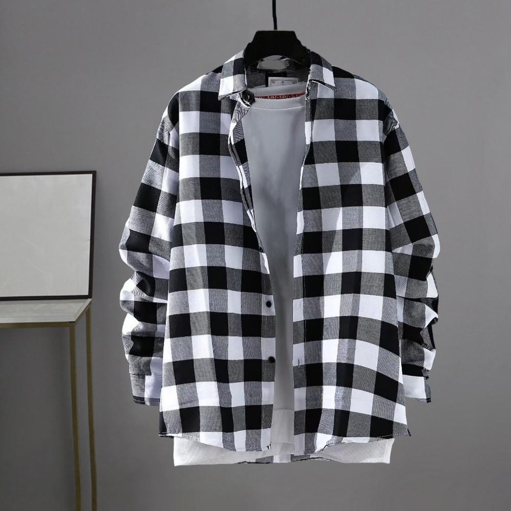 Plaid Shirt Men's Long Sleeve Korean Thin Buttons Men Autumn Mens Spring Casual Shirt Thin Coat Oversize Loose Shirt Cardigan