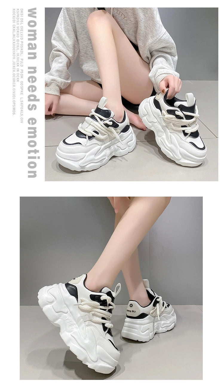 New Fashion High Platform Sneakers Women Spring Autumn Lace Up Comfort Ventilate Wedges Height Increasing Shoes Footwear