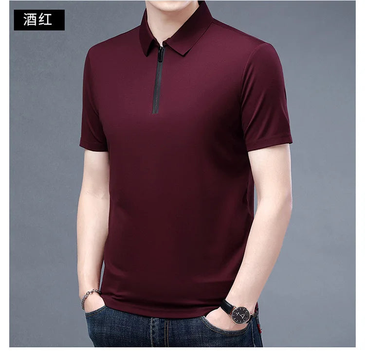 2023 Summer Men's Ice Silk Cool Polo Short Sleeve T-shirt Large Thin T-shirt Short Sleeve Polo Shirt Business Casual Shirt