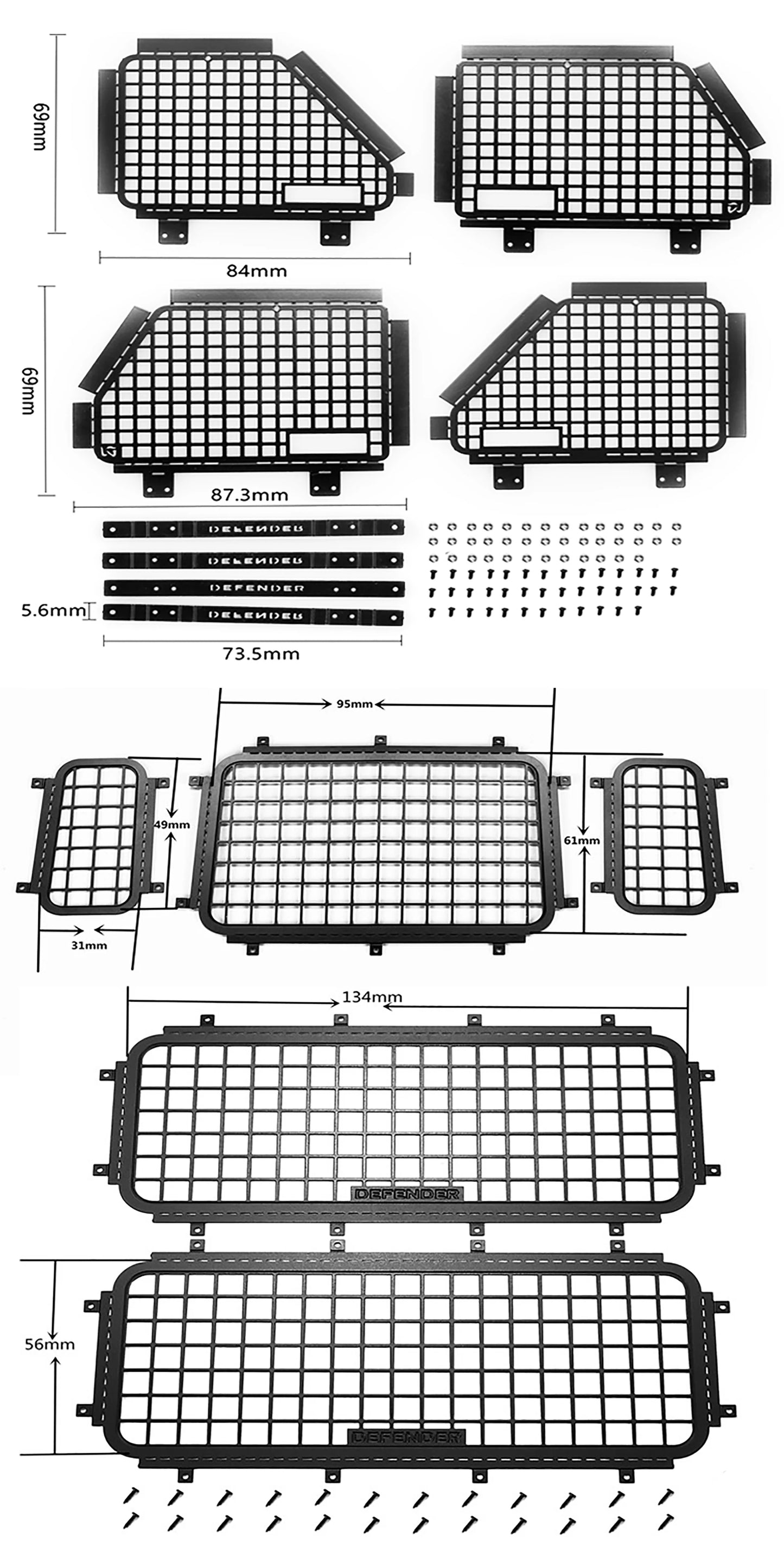 Window Mesh  for   Defender 82056-4 Metal Protective Net for D90 D110 1/10 RC Crawler Car