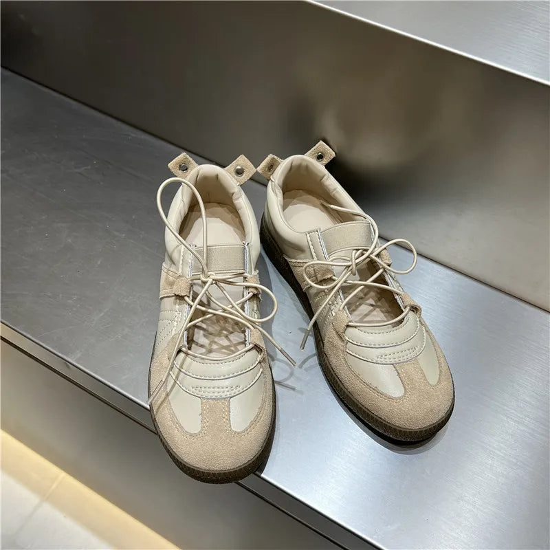 2024 Women Spring Summer New Soft Leather Korea Y2k Designer Casual Ballet Sports Athletic Training Flat Sneakers Female Shoes