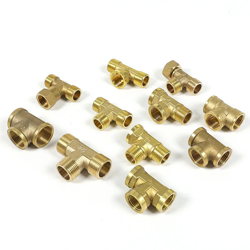 Pneumatic Plumbing Brass Pipe Fitting Male/Female Thread 1/8" 1/4" 3/8" 1/2" BSP Tee Type Copper Fittings Water Oil Gas Adapter