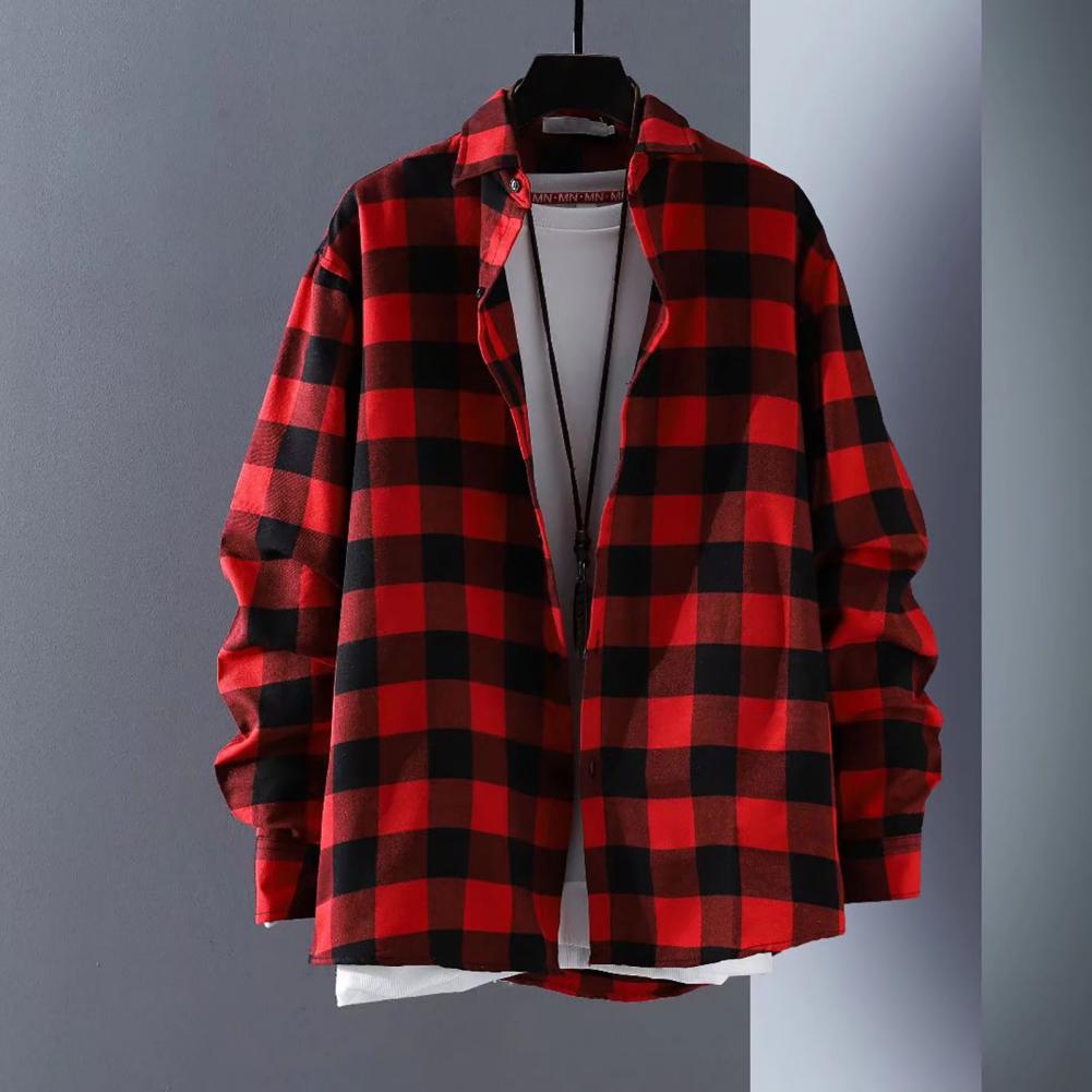 Plaid Shirt Men's Long Sleeve Korean Thin Buttons Men Autumn Mens Spring Casual Shirt Thin Coat Oversize Loose Shirt Cardigan