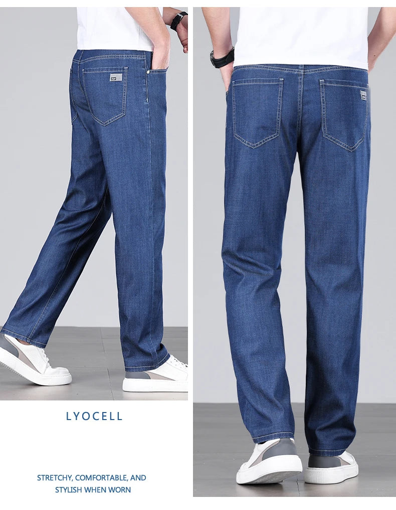 4 Colors New Lyocell Jeans Men's Clothing Thin Stretch Straight Business Casual Denim Pants Loose Cotton Trousers Male