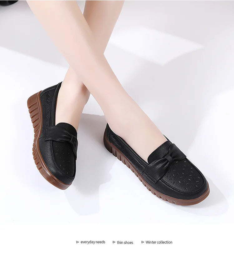 Spring /autumn Women Shoes Genuine Leather Breathable Loafers Flat Shoes Ladies Casual Shoes Plus Size 36-43 Mother Shoes