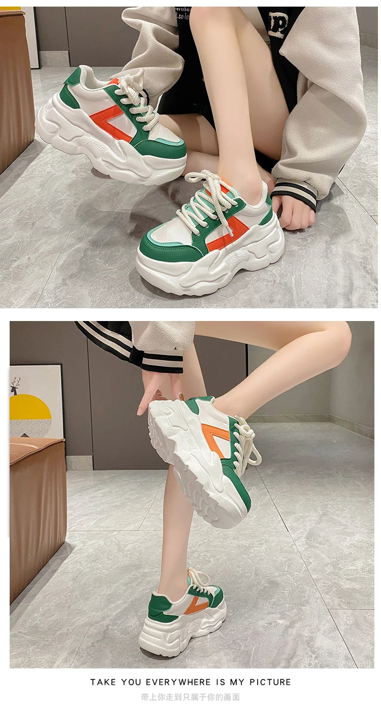 New Fashion High Platform Sneakers Women Spring Autumn Lace Up Comfort Ventilate Wedges Height Increasing Shoes Footwear