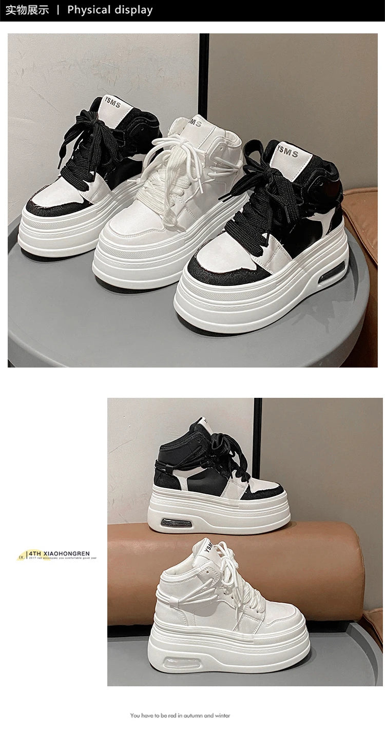 Chunky Sneakers for Women Comfort High Top 8cm Platform Height Increasing Sports Shoes Basketball Non-slip Trainers Walking Shoe