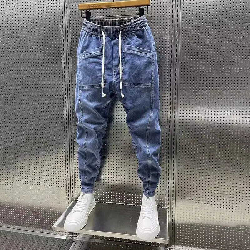 Fashion 2024 New Spring Autumn Loose Men's Drawstring Polar Big Boy Jeans Denim Jeans Casual Elastic Waist Yk2 Streetwear Pants