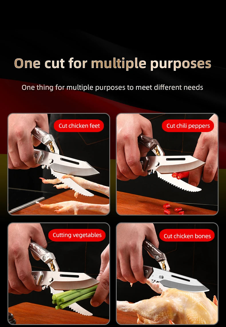 Stainless Steel Sharp Bone Breaking Scissors Kitchen Scissors Multifunctional Automatic Bouncing Powerful Chicken Bone Scissors