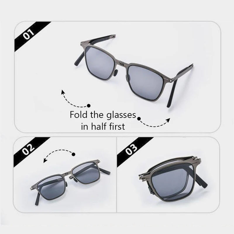 Portable Sunglasses New Ultra Light Stainless Steel Folding Sunglasses Fishing Polarized Retro Square Sunglasses HD Fashionable