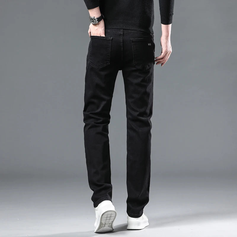 WTHINLEE Autumn Black Men Straight Jeans Business Casual Stretch Classic Denim Pants Regular Fit Comfortable Denim Trousers Male