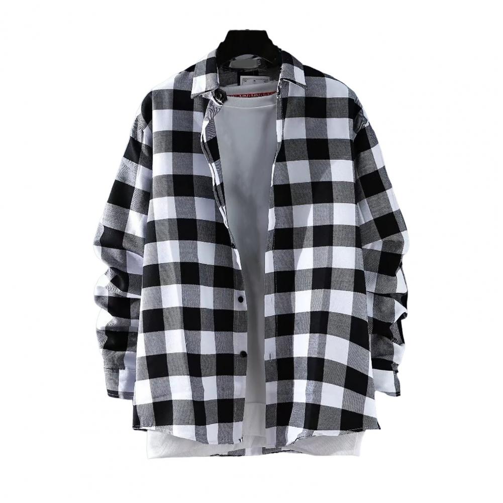 Plaid Shirt Men's Long Sleeve Korean Thin Buttons Men Autumn Mens Spring Casual Shirt Thin Coat Oversize Loose Shirt Cardigan