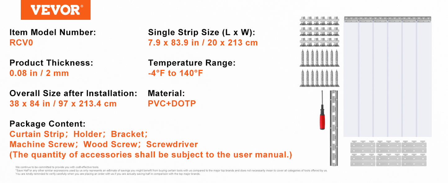 VEVOR Clear Vision PVC Strip Door Curtain Windproof Sliding Window Installation Screens for Walk in Freezers Coolers Warehouse