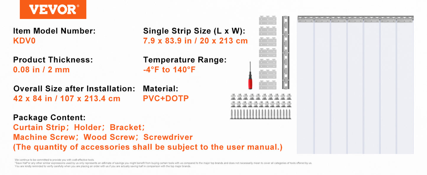 VEVOR Clear Vision PVC Strip Door Curtain Windproof Sliding Window Installation Screens for Walk in Freezers Coolers Warehouse