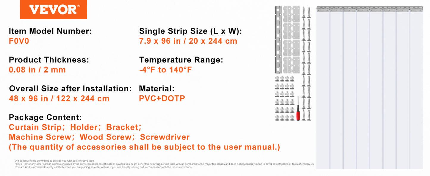 VEVOR Clear Vision PVC Strip Door Curtain Windproof Sliding Window Installation Screens for Walk in Freezers Coolers Warehouse